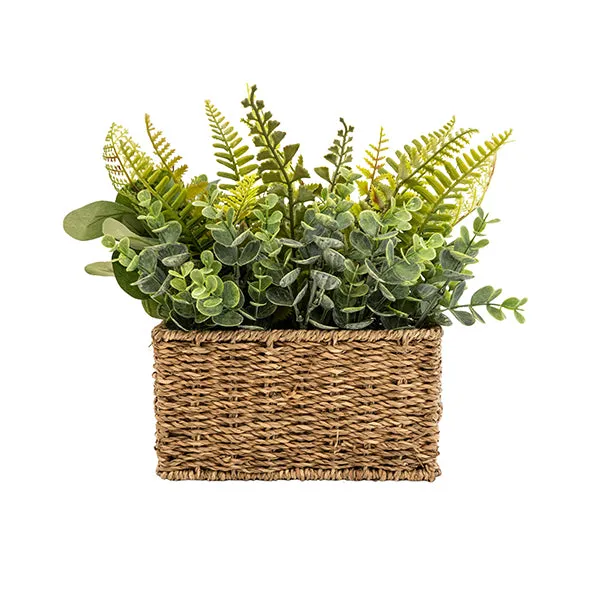 Lifelike Timeless Tranquility Green Fern in Beige Seagrass Woven Basket