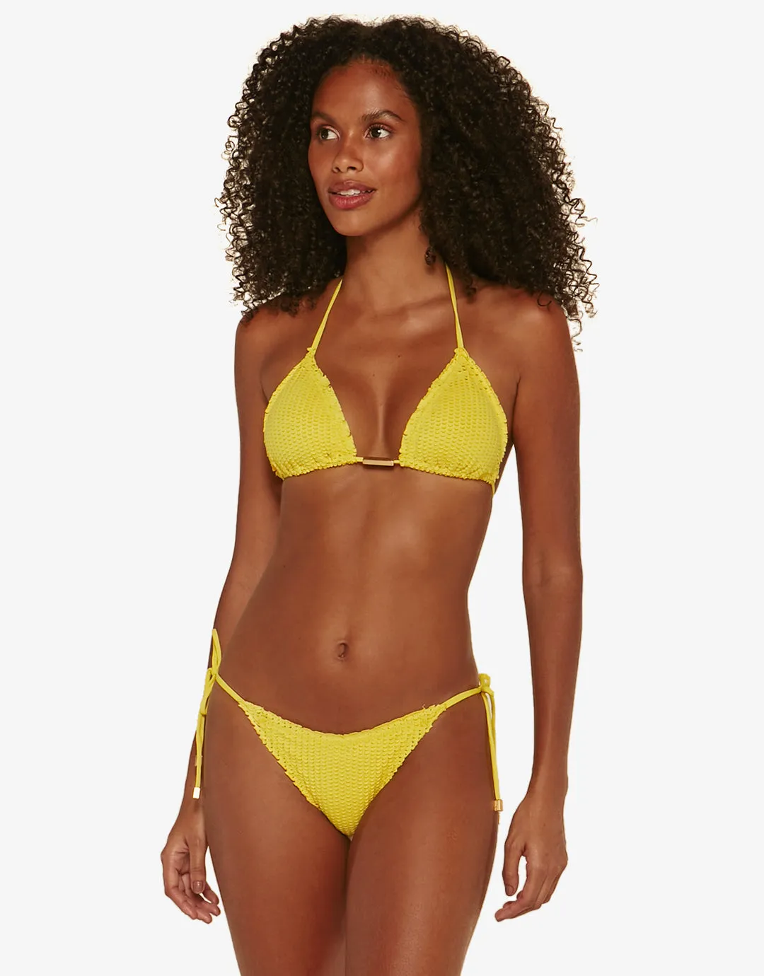 Light Scales Ripple Tri Bikini Top - Yellow