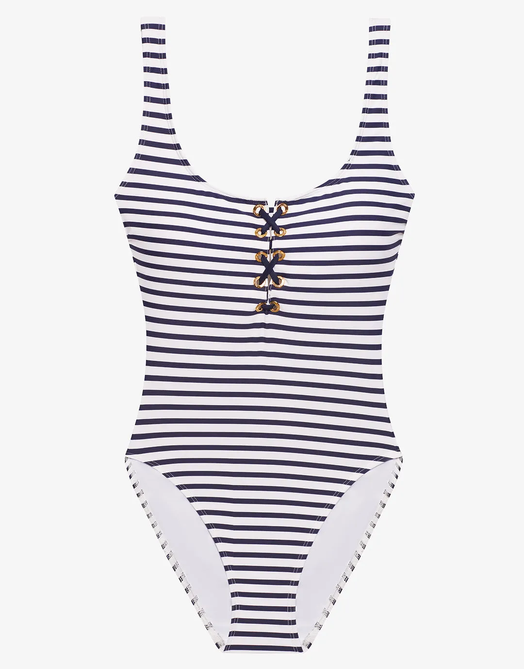 Luxe Stripe Lace Up Swimsuit - Navy White
