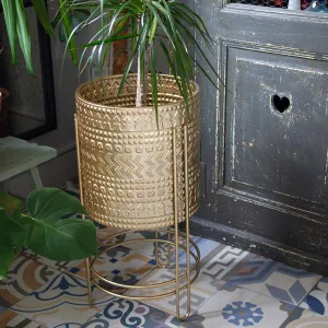 Luxurious Large Gold Embossed Metal Planter with Stand kitchen essentials, utensils set