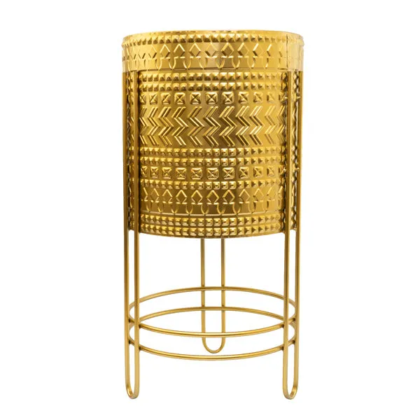 Luxurious Large Gold Embossed Metal Planter with Stand