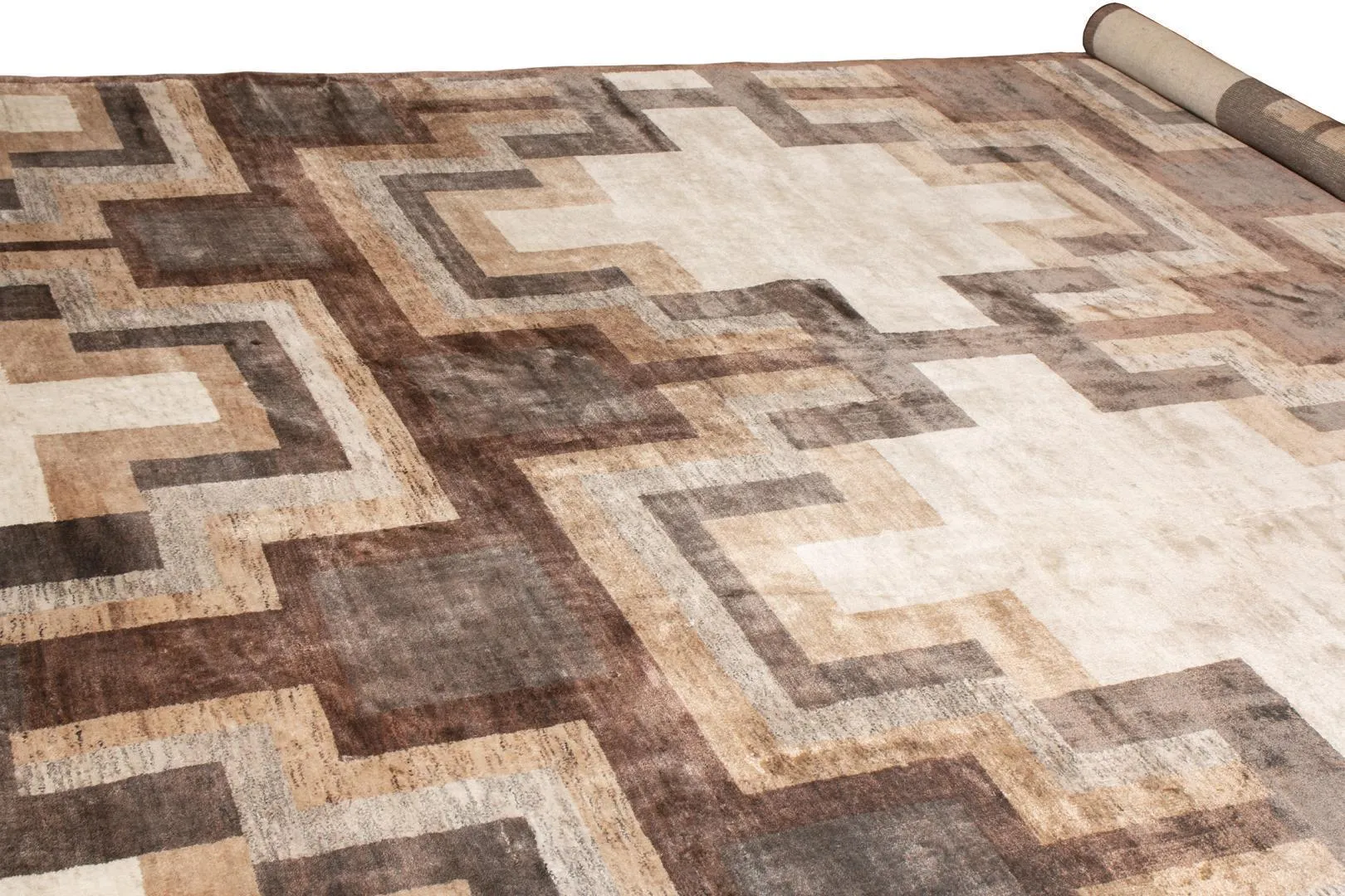 Luxury Geometric Pattern Beige Brown Area Rug