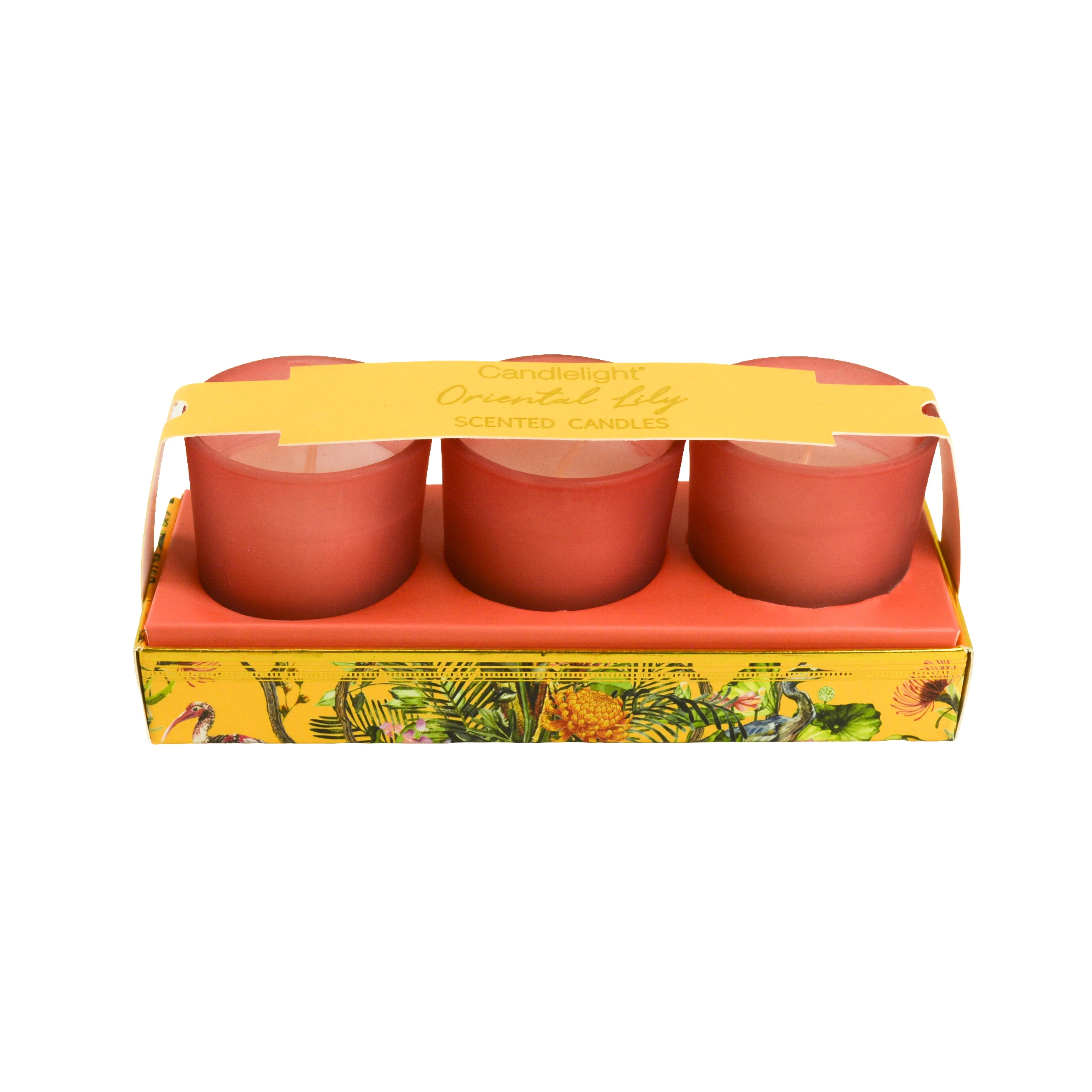 Luxury Set of 3 Oriental Lily Scented Ochre Chinoiserie Candles