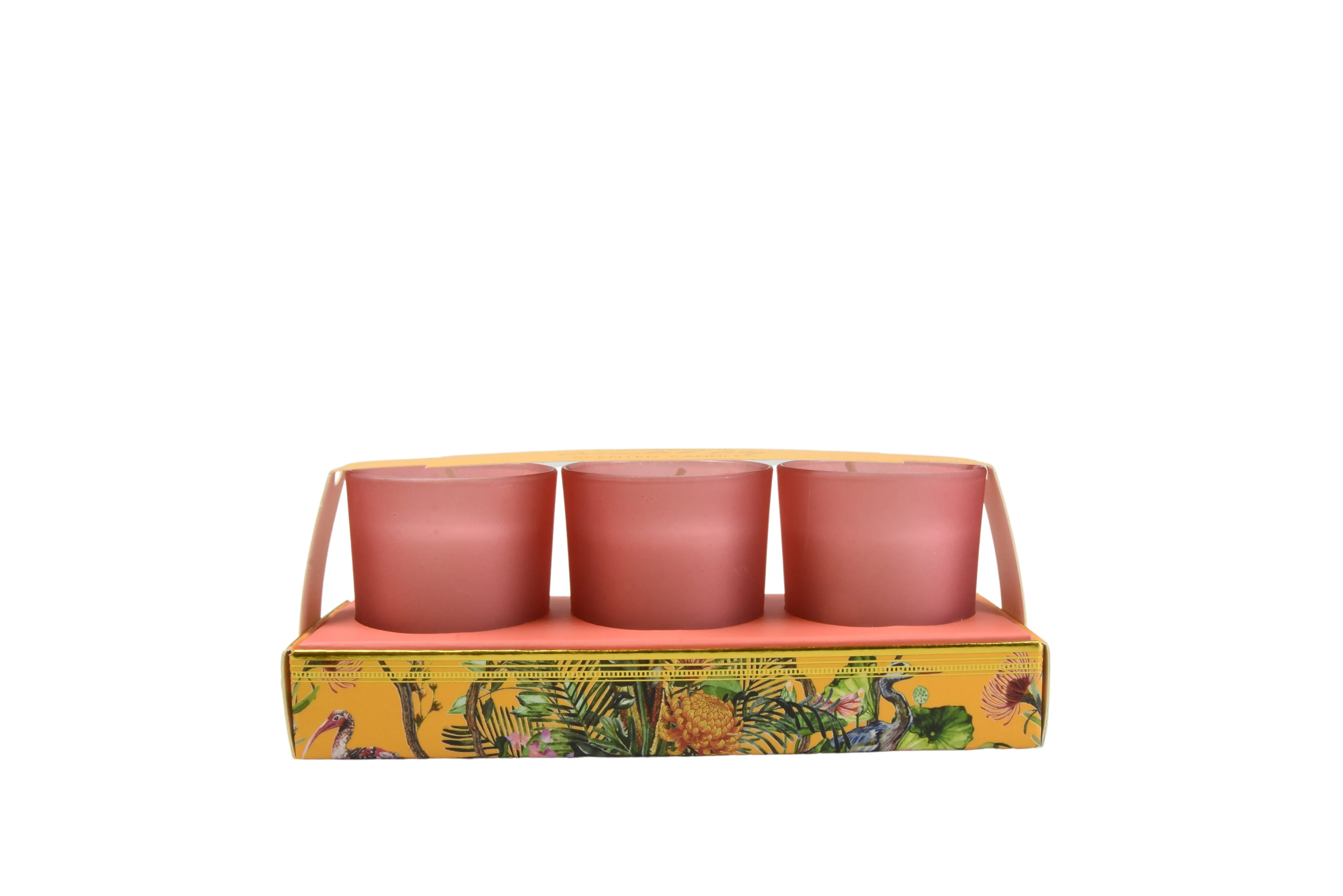 Luxury Set of 3 Oriental Lily Scented Ochre Chinoiserie Candles