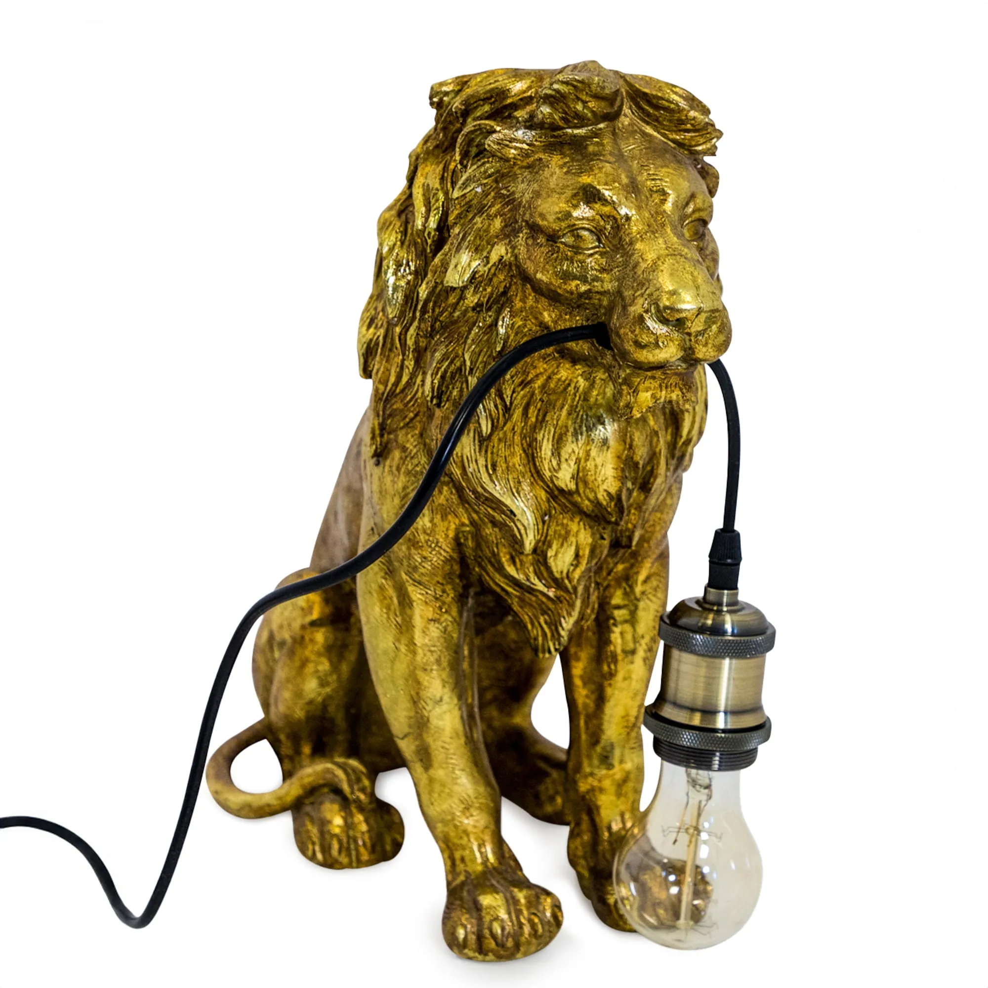 Majestic Antique Gold Lion Table Lamp