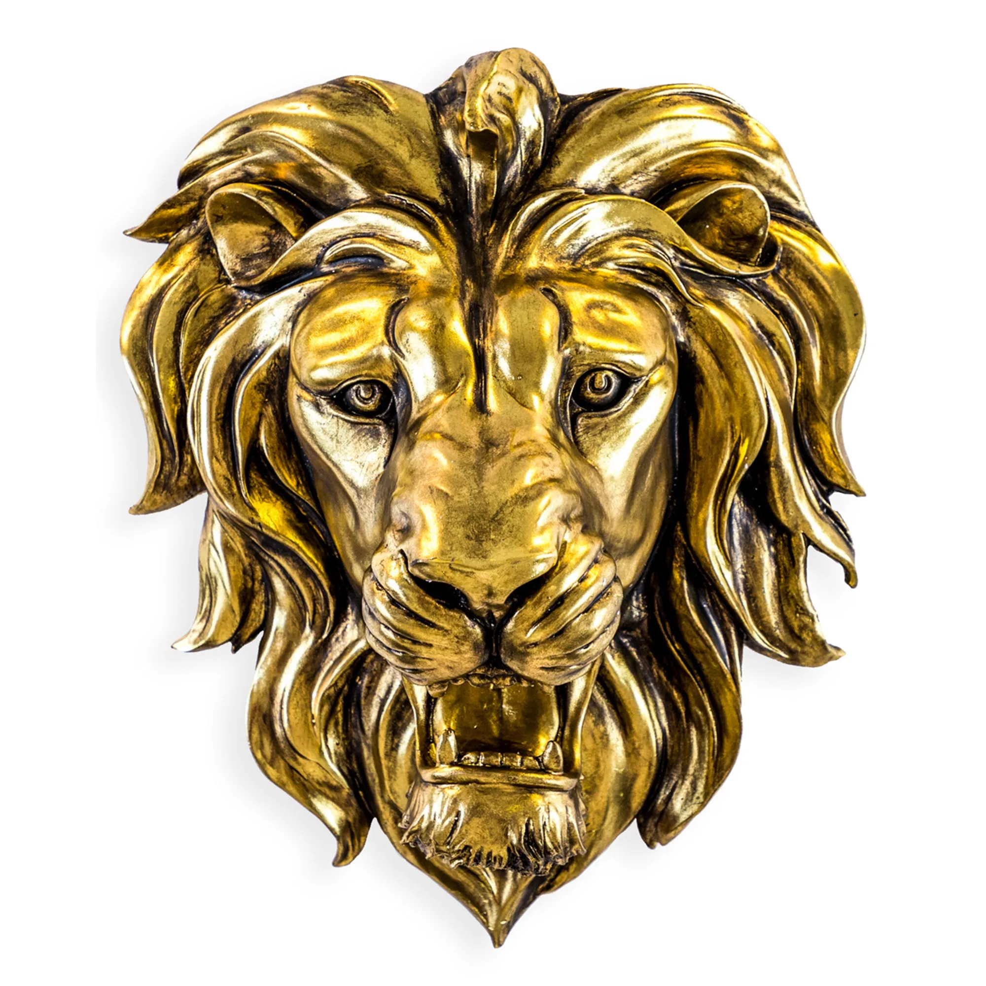Majestic Gold Roaring Lion Wall Sculpture