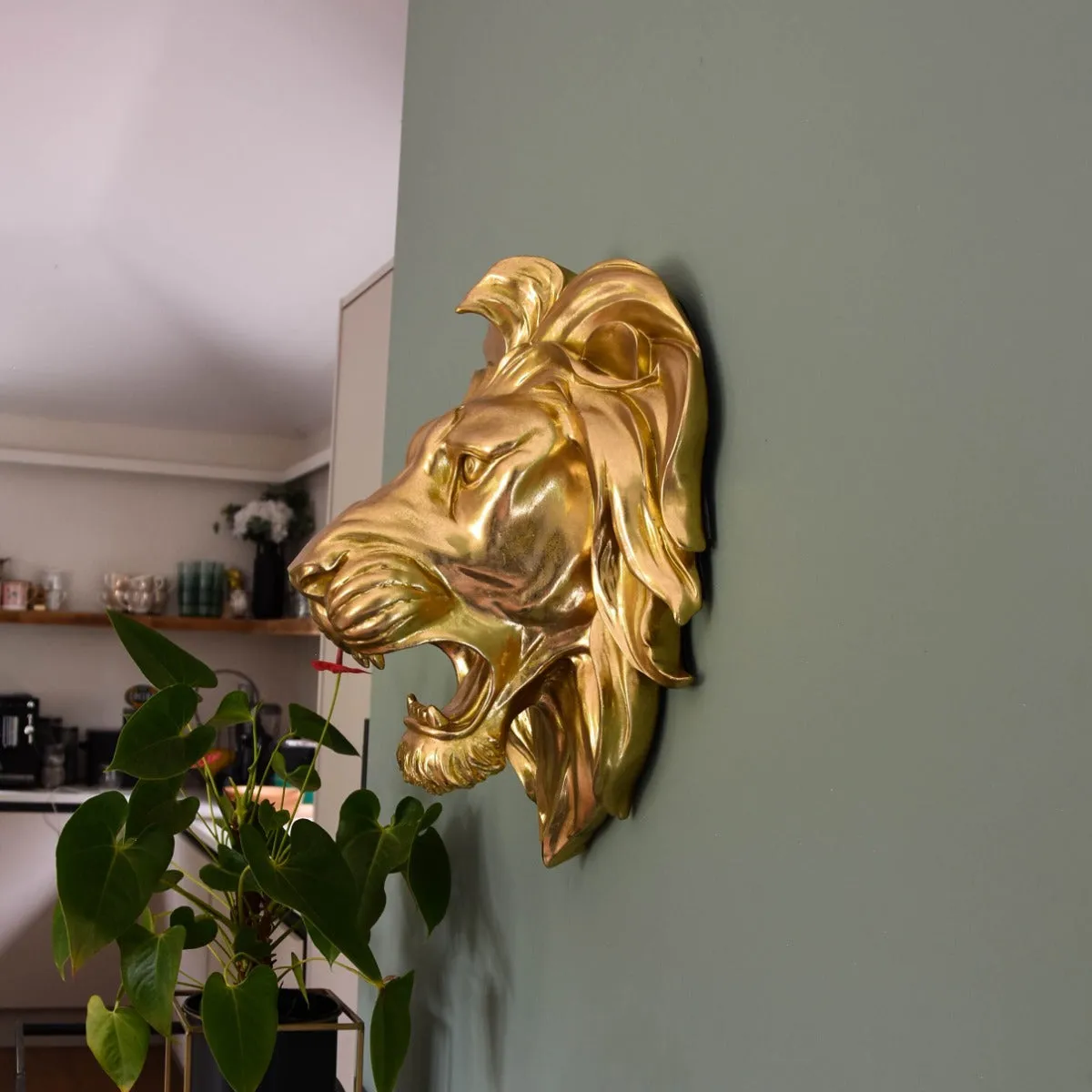 Majestic Gold Roaring Lion Wall Sculpture