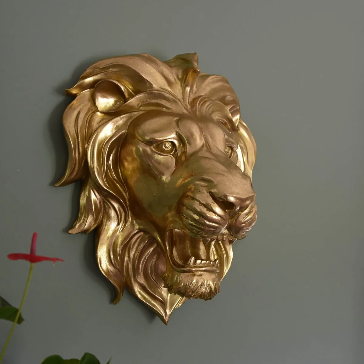 Majestic Gold Roaring Lion Wall Sculpture
