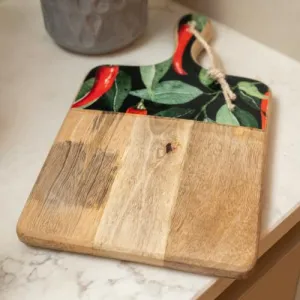 Mango Wood Paddle Board with Chilli Enamel kitchen essentials, utensils set