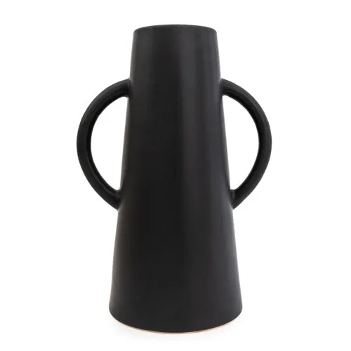 Matt Black Conical Vase with Handles