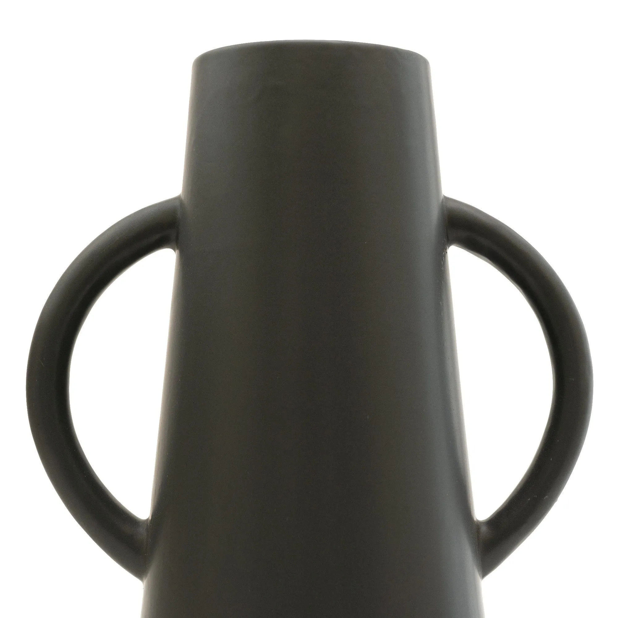 Matt Black Conical Vase with Handles