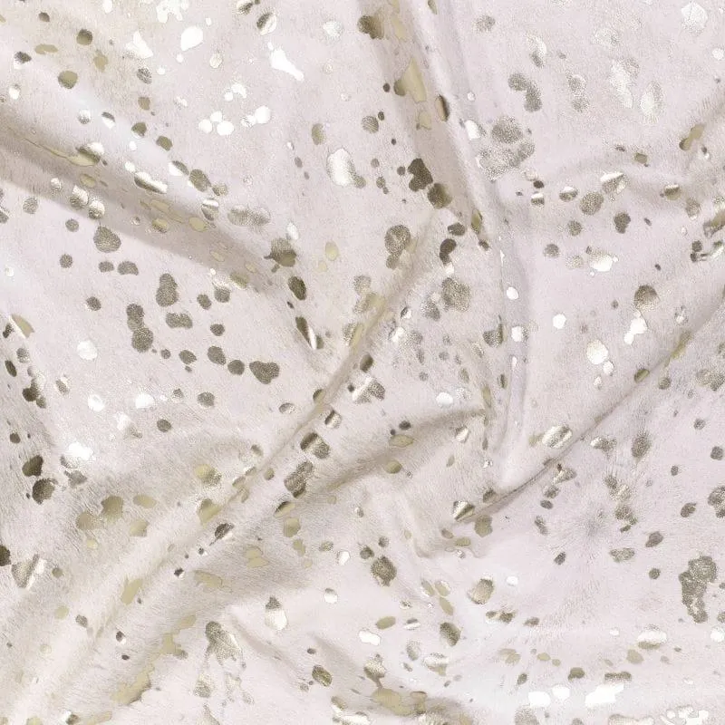 Metallic Gold on White Cowhide Rug