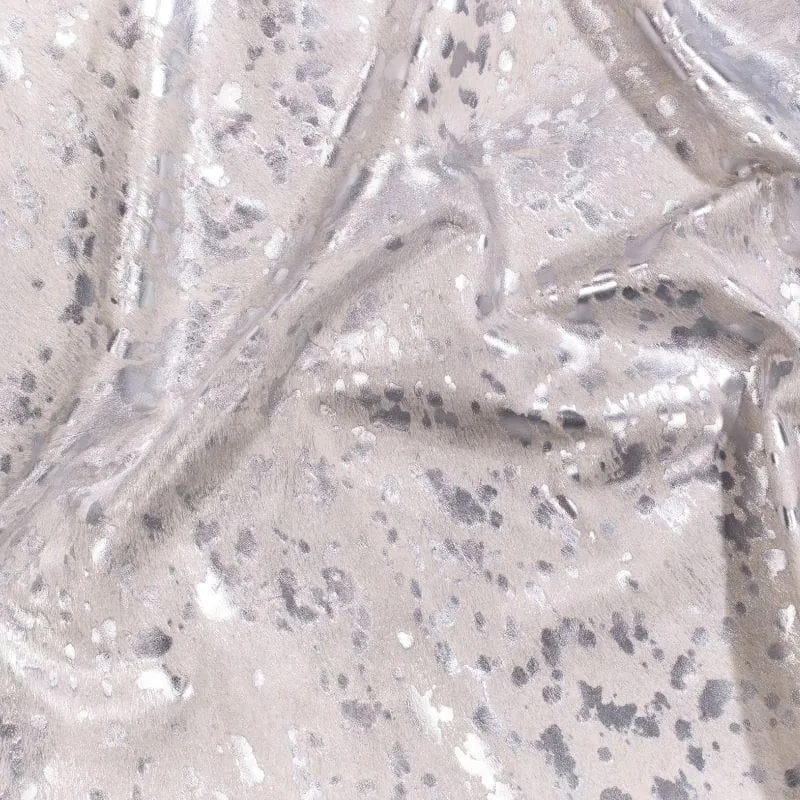 Metallic Silver on White Cowhide Rug