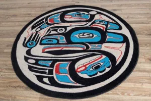 Mike Dangeli - "Raven" - Red & Blue Round Area Rug serving tray, cheese board