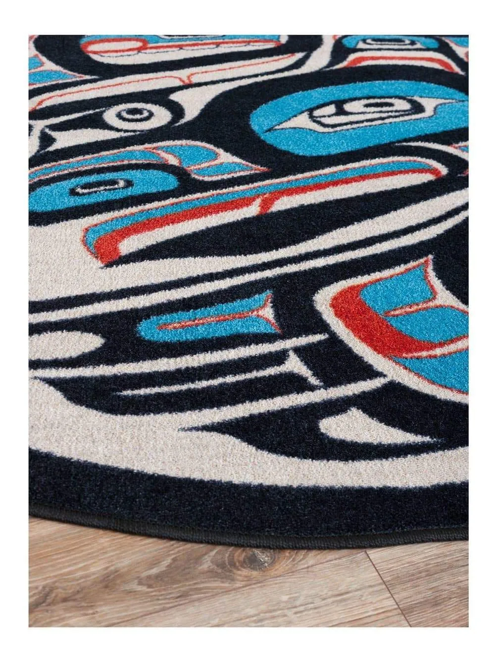 Mike Dangeli - "Raven" - Red & Blue Round Area Rug