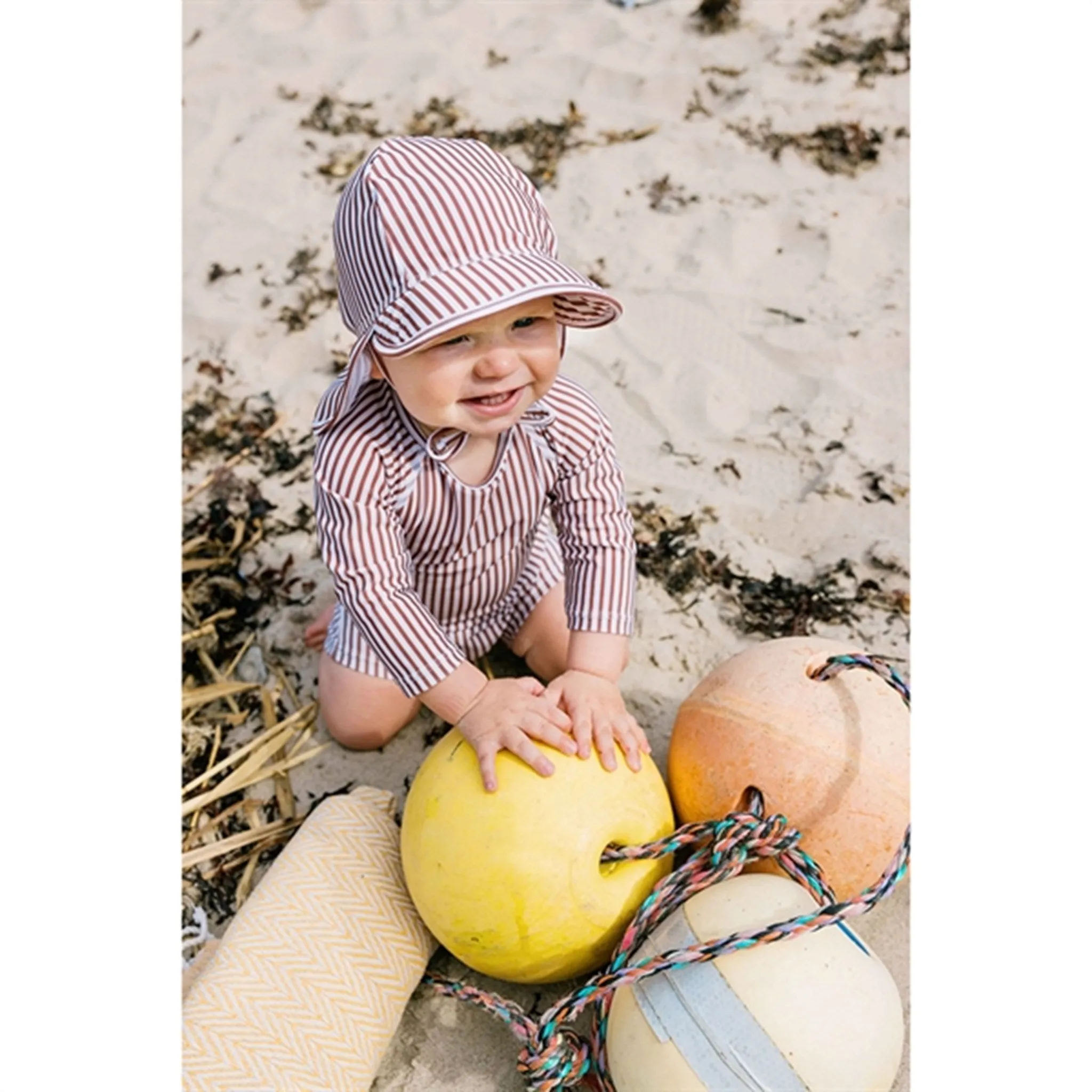 MINI A TURE Goldie Printed UV50 Swim Suit Acorn Brown Stripes