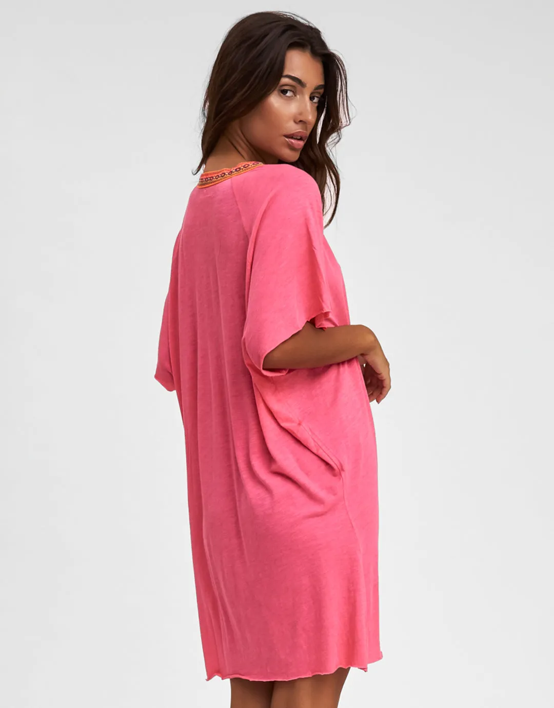 Mini Pima Abaya Dress - Hot Pink