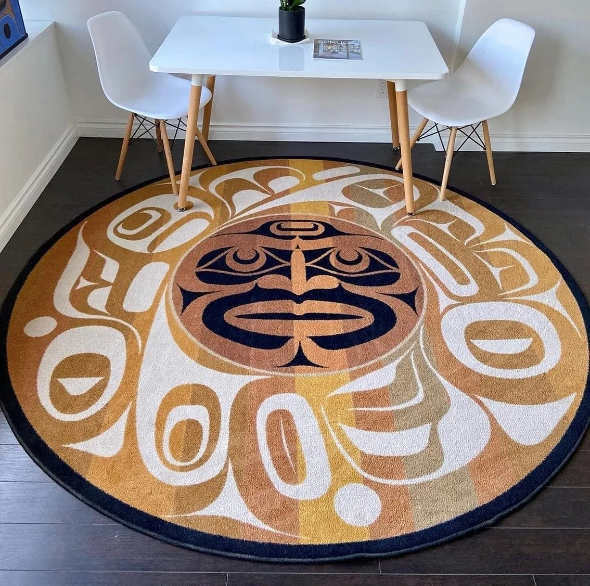 Moon Mask Round Area Rug - (Available in Two Colors) serving tray, cheese board