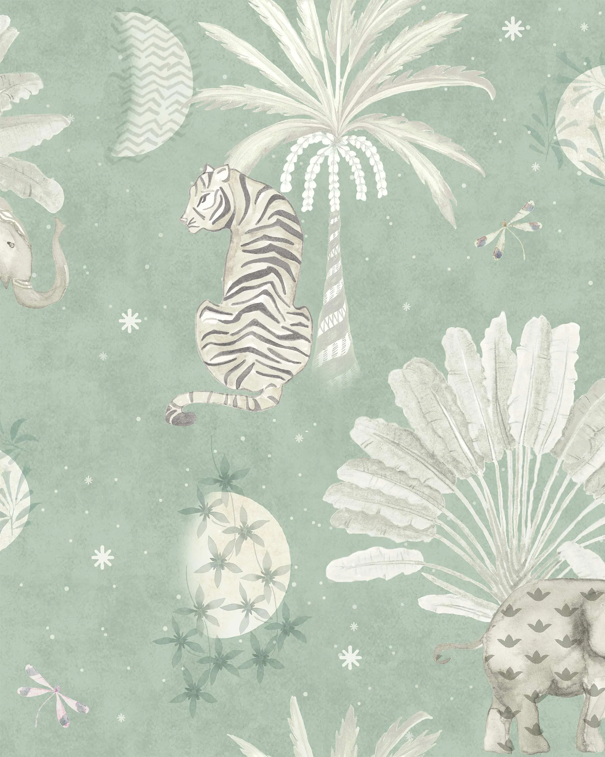 Moonrise Island Wallpaper - Sage dinnerware set, ceramic plates