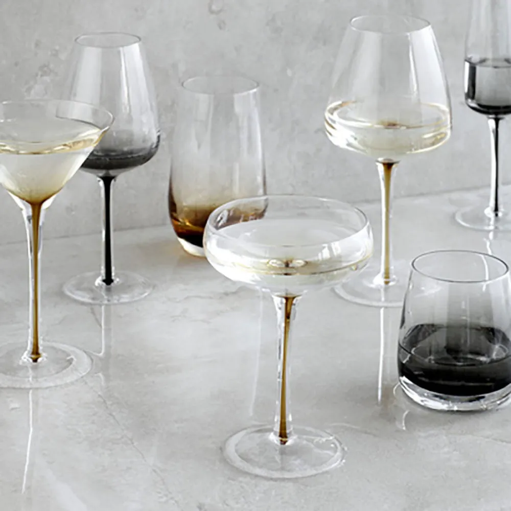 Mouth Blown Red Wine Glass, Smoke
