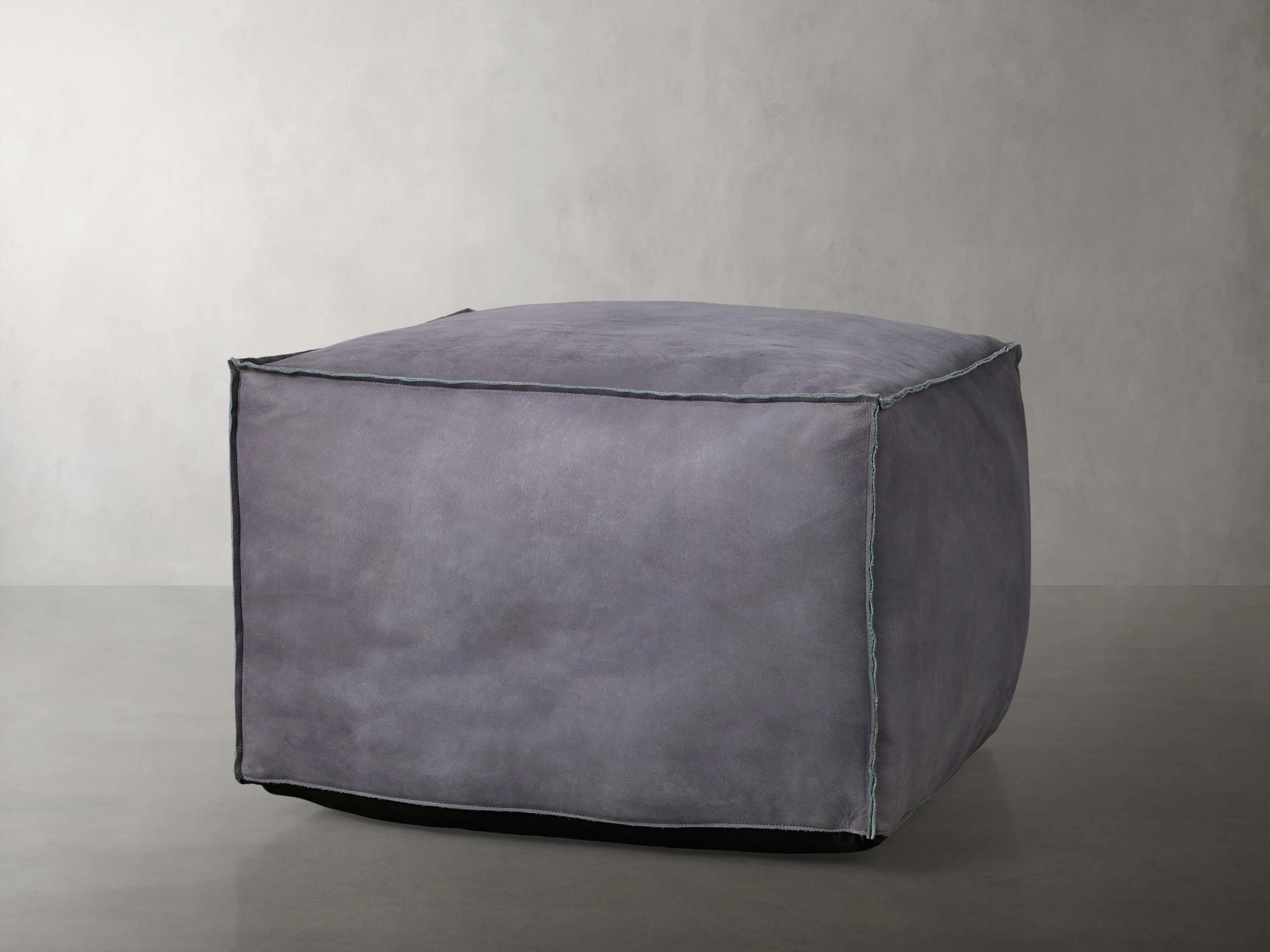 Nubuck Leather Pouf in Mineral
