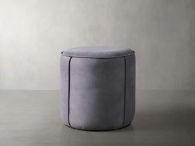 Nubuck Round Leather Pouf in Mineral