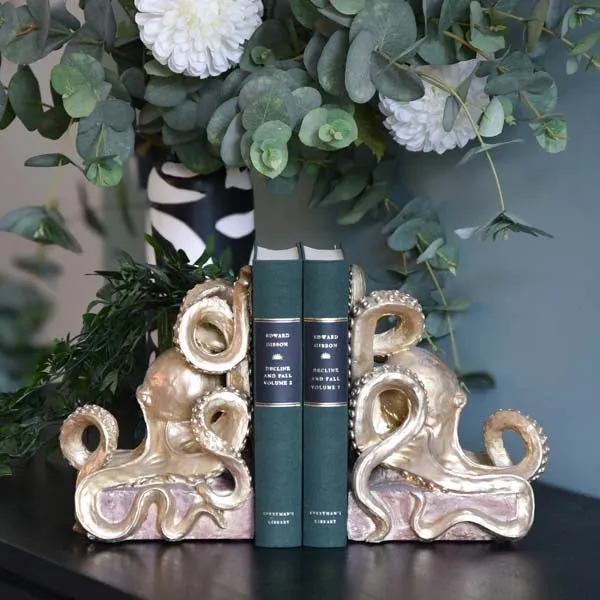 Octopus Design- Gold Bookends