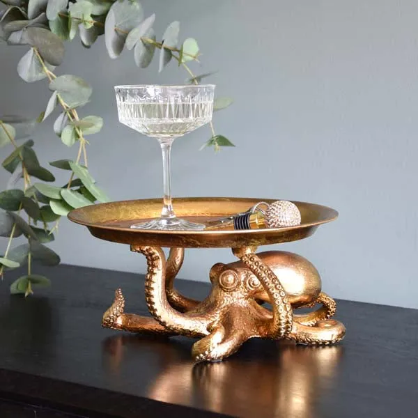 Octopus Holding Plate Antique Gold