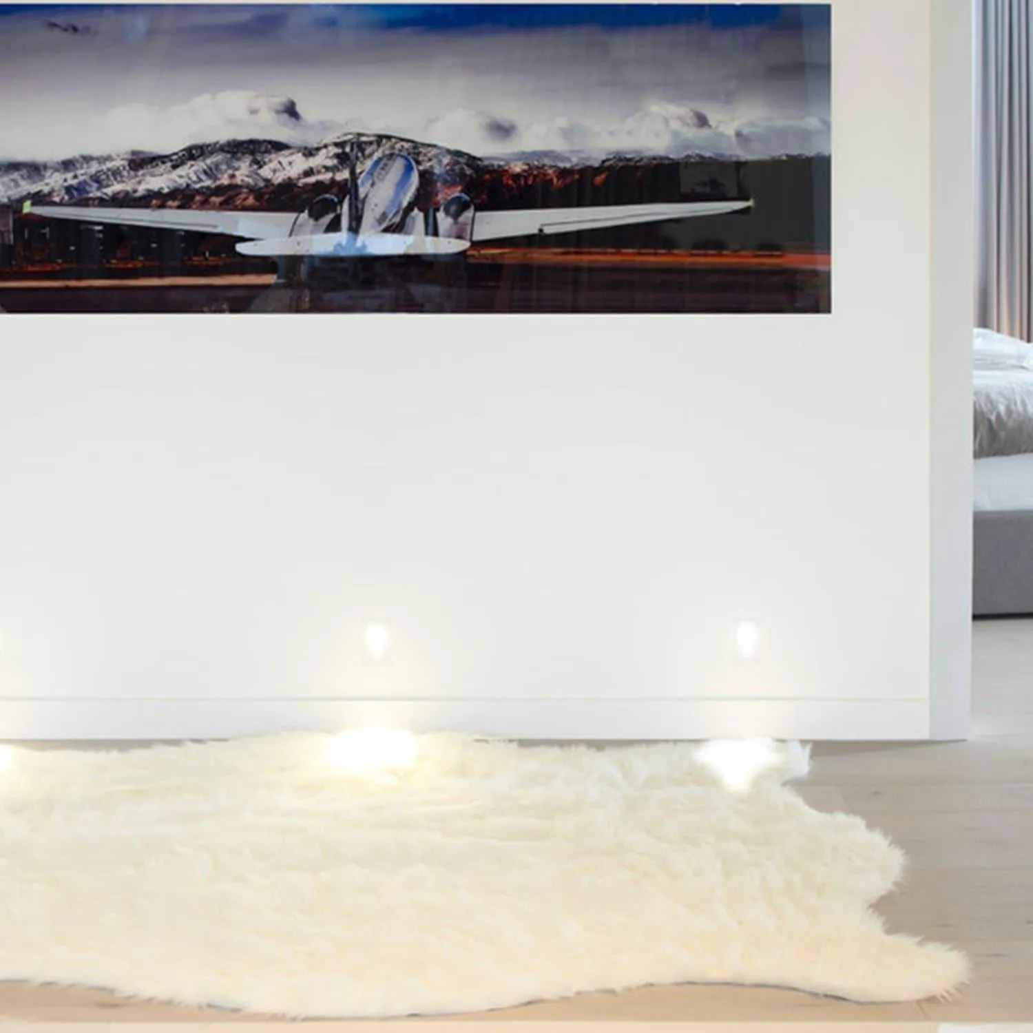 Off-White Faux Sheepskin Area Rug sectional couch, U-shape sofa