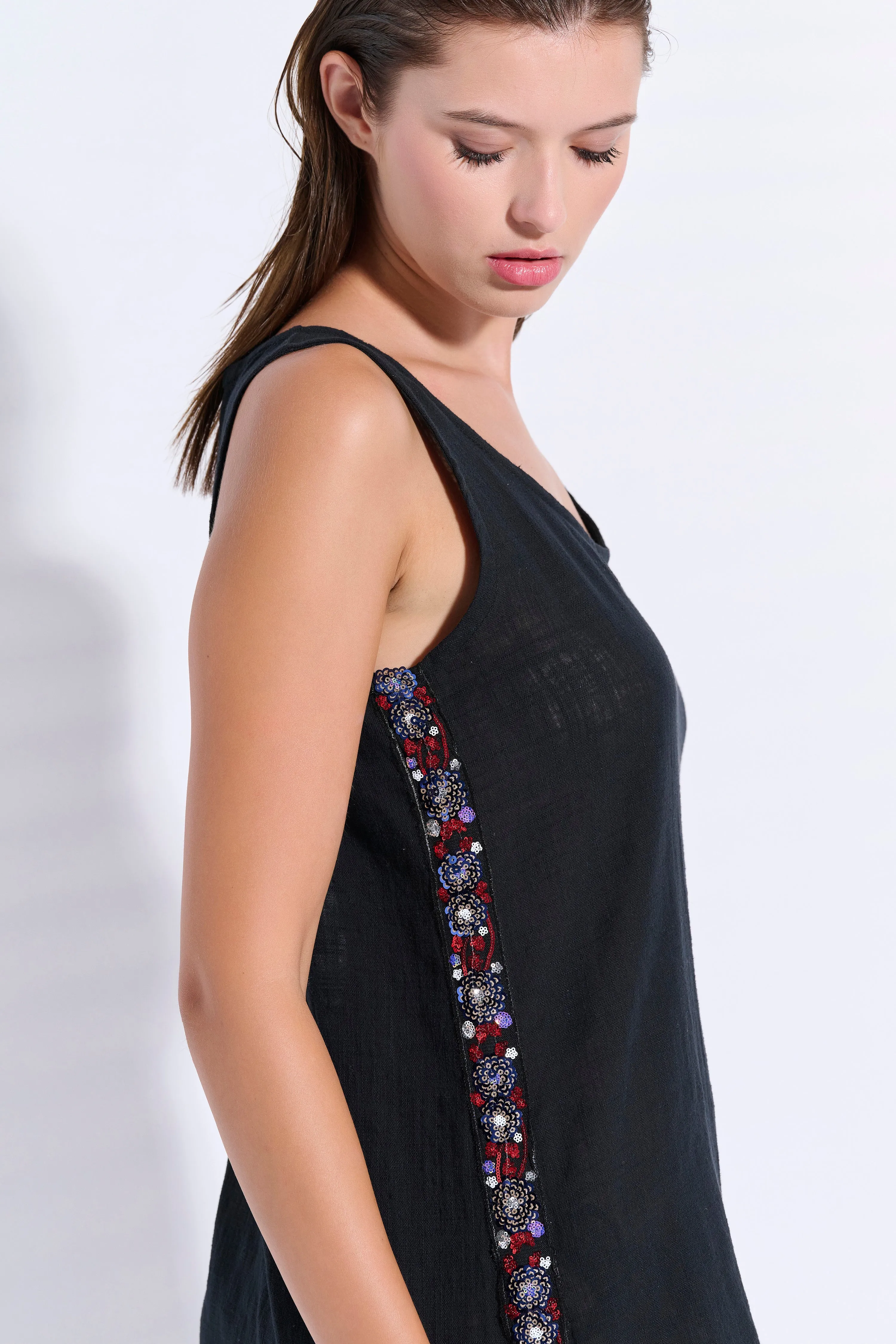 One-Shoulder Dress with Trim (8082)