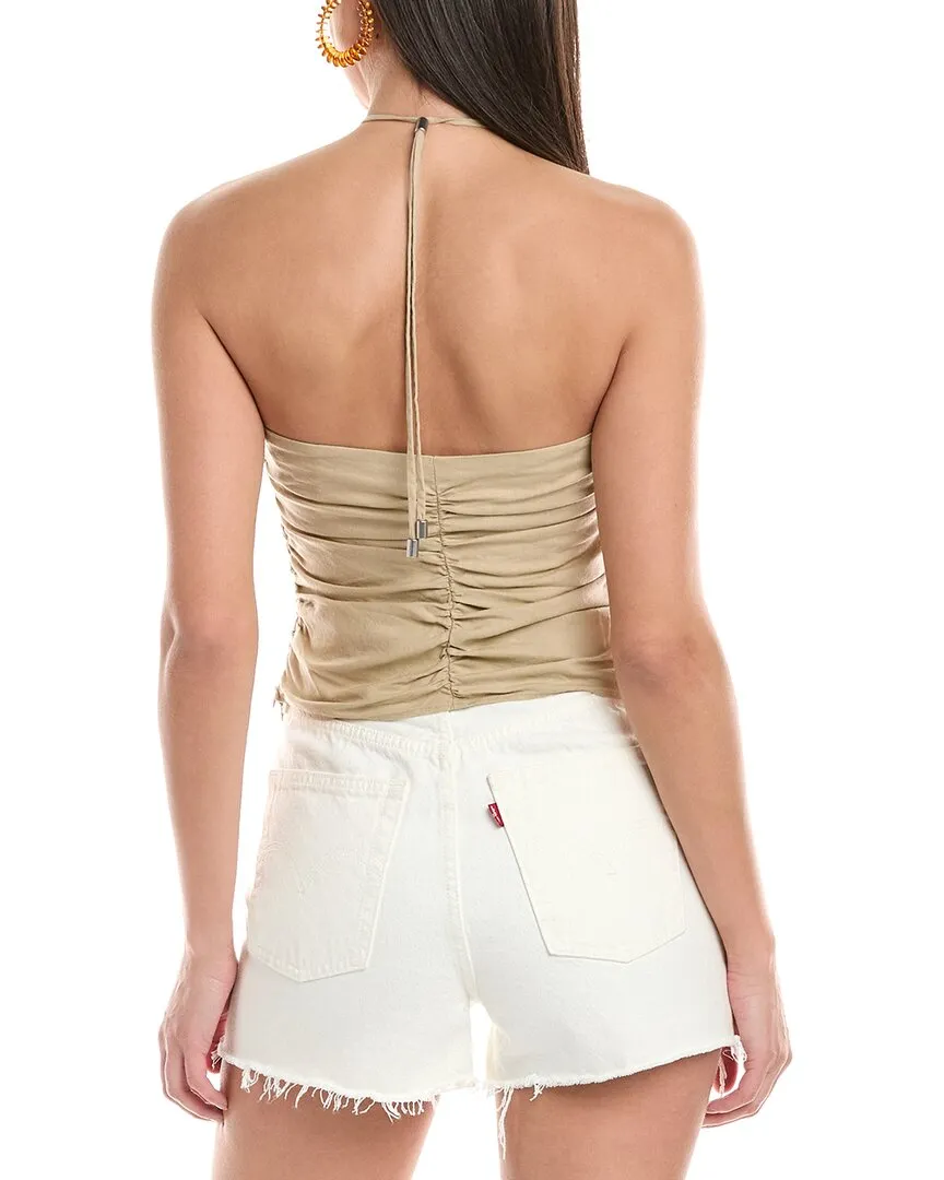 Onia Air Asymmetrical Halter Linen-Blend Top