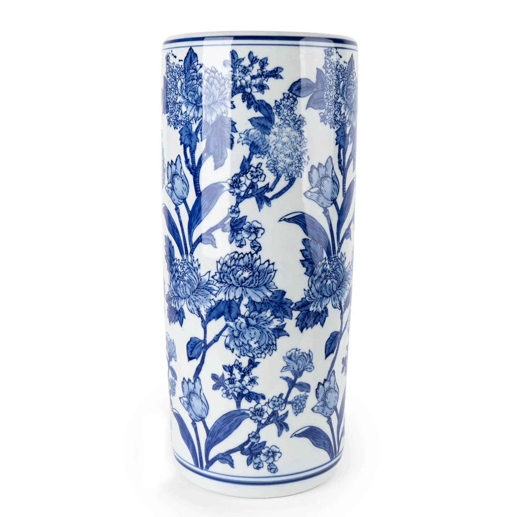 Oriental Cylinder Vase White/Blue