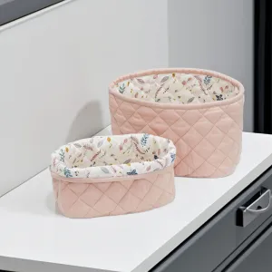 Pack of 2 Quilted Storage Baskets with Print, Blossom Pink home accents, decorative items