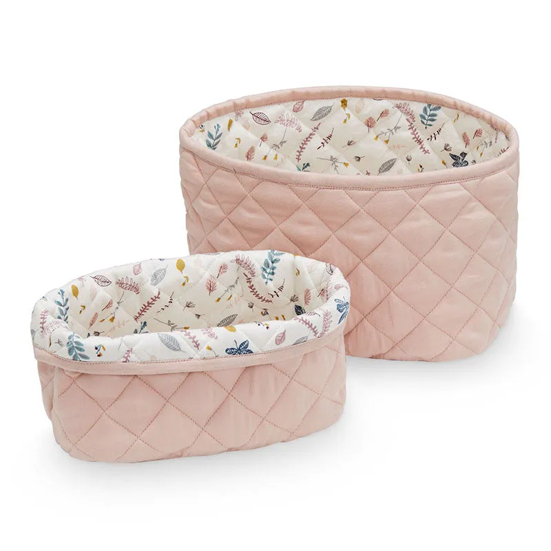 Pack of 2 Quilted Storage Baskets with Print, Blossom Pink