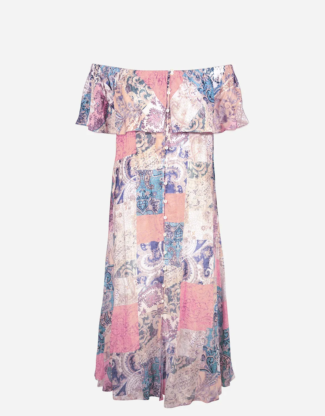 Paisley Savage Off the Shoulder Dress - Muted Pastels