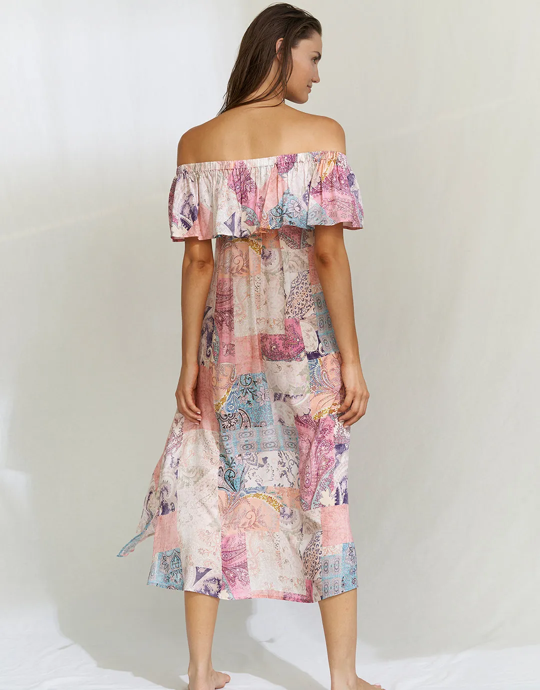 Paisley Savage Off the Shoulder Dress - Muted Pastels
