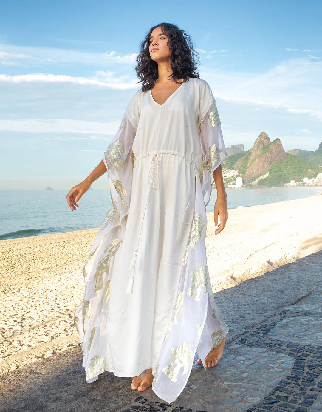 Palm Tree Kaftan - White