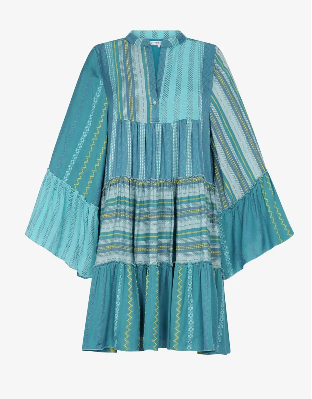 Patchwork Mini Boho Dress - Blue