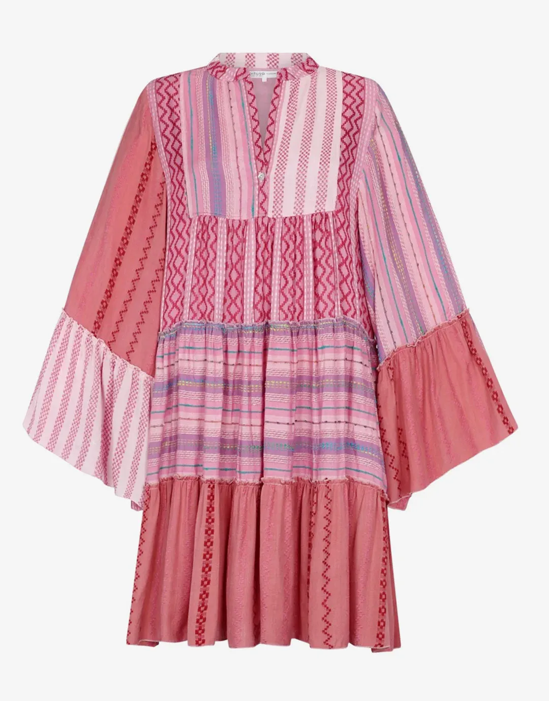 Patchwork Mini Boho Dress - Pink