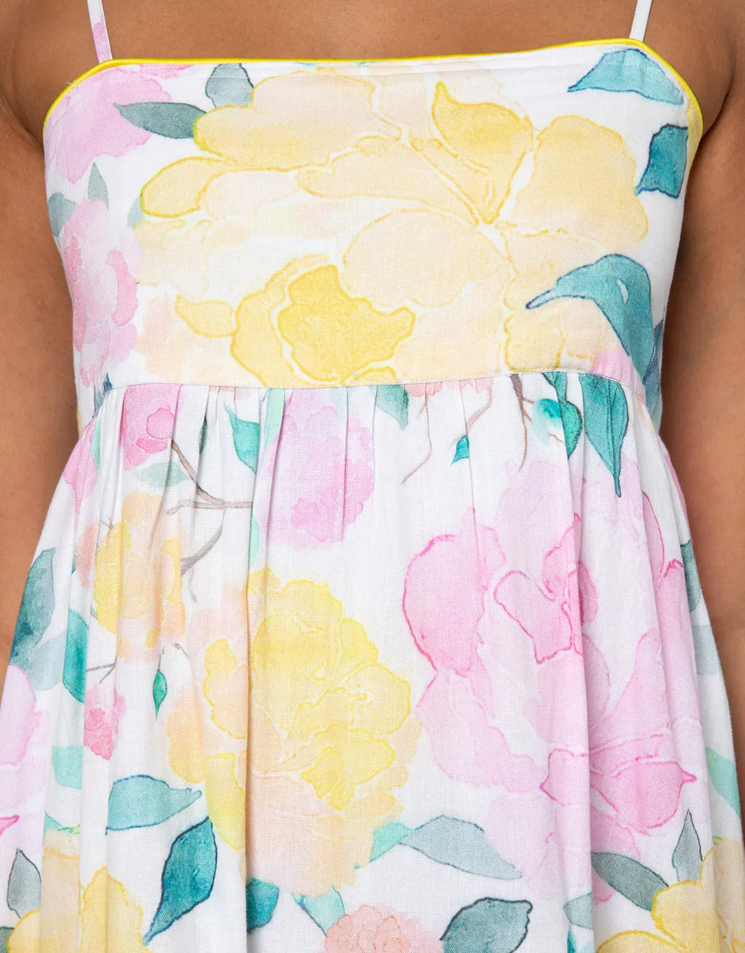 Peony Tie Back Midi Dress - Lemon
