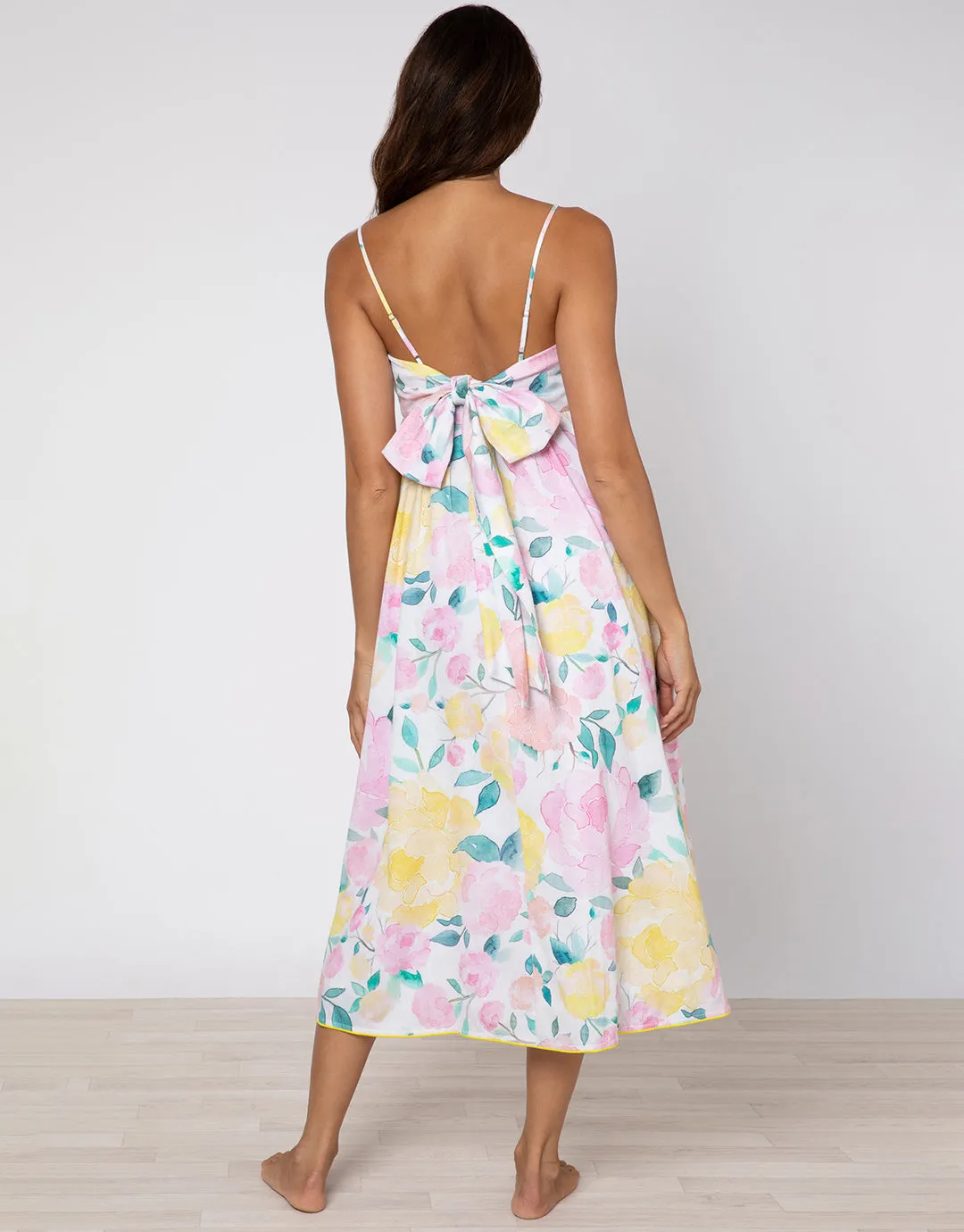 Peony Tie Back Midi Dress - Lemon