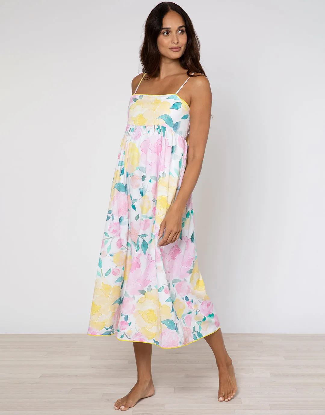 Peony Tie Back Midi Dress - Lemon