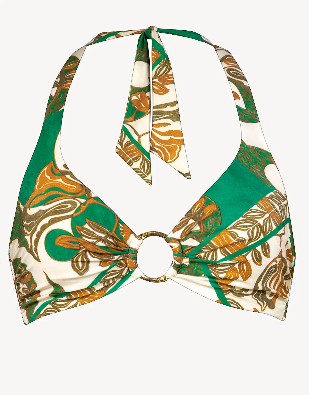 Perceptions Underwired Ring Halter Bikini Top - Cream and Green