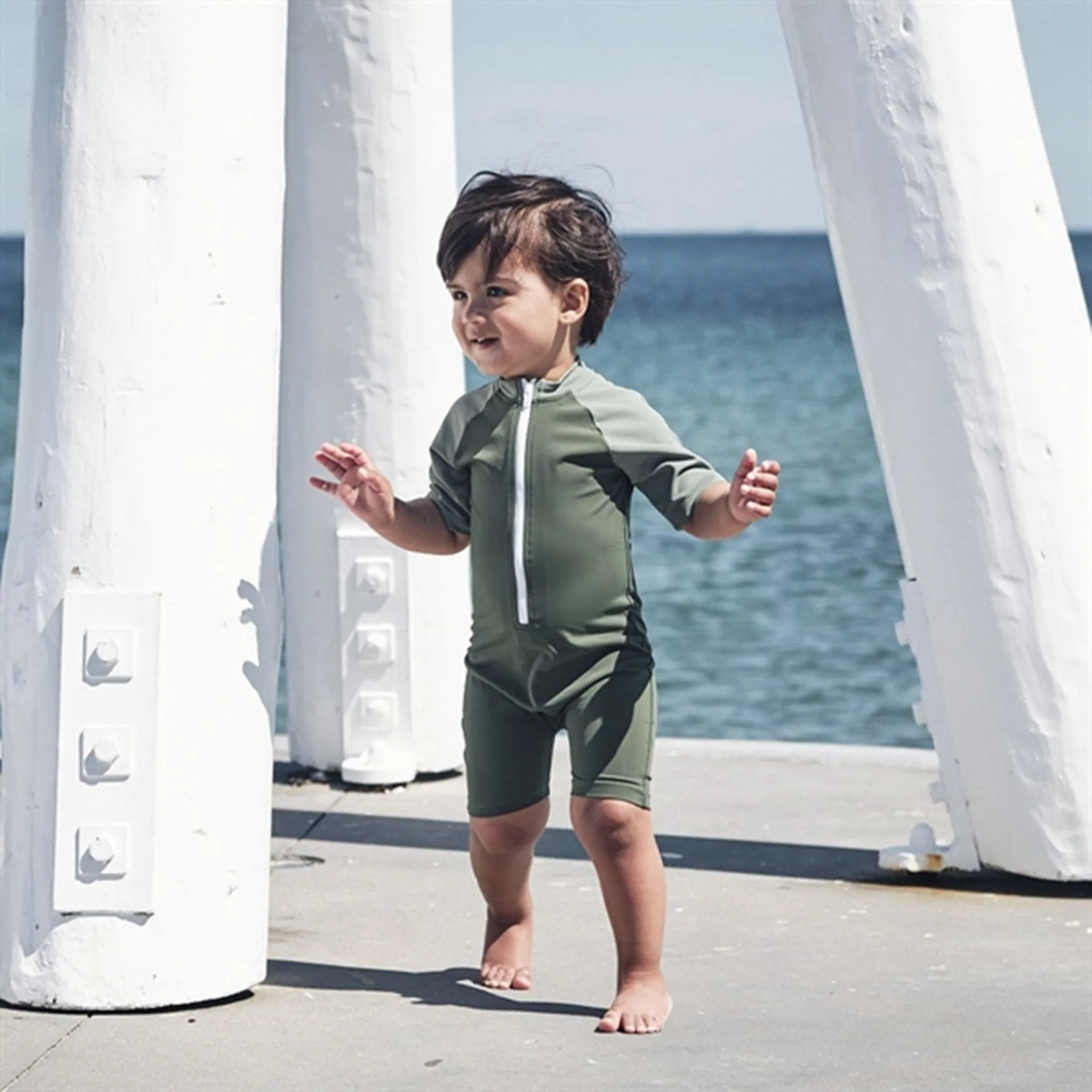 Petit Crabe Forest/Army Multi Color Onesie with Zipper