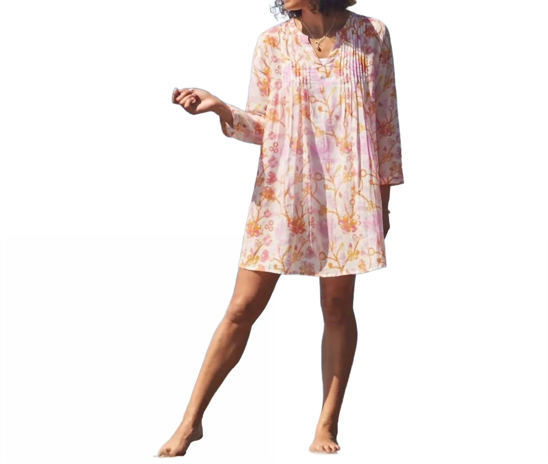 Pintuck Beach Cover Up In Pink