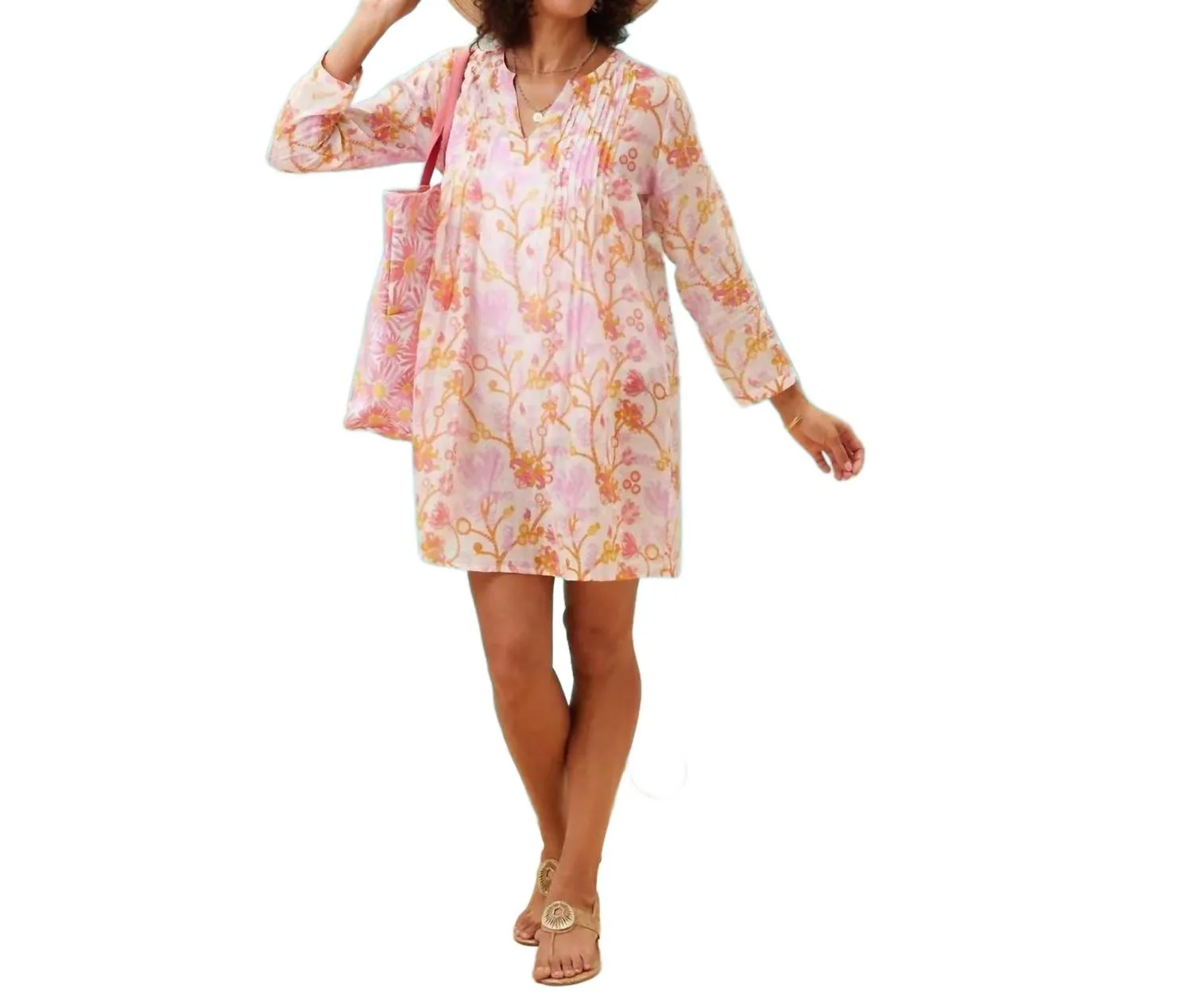 Pintuck Beach Cover Up In Pink
