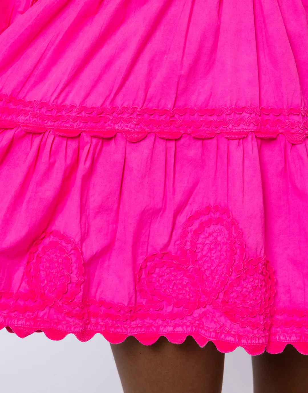 Poplin V-Neck Tiered Mini Dress with Ric-Rac - Indian Pink
