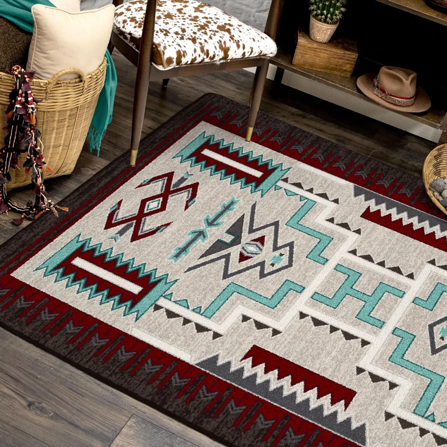 Prairie Wind Area Rug / Turquoise & Red