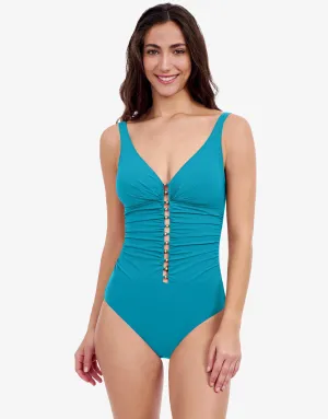 Profile Tutti Frutti D Cup V Neck Ladder Swimsuit - Jade