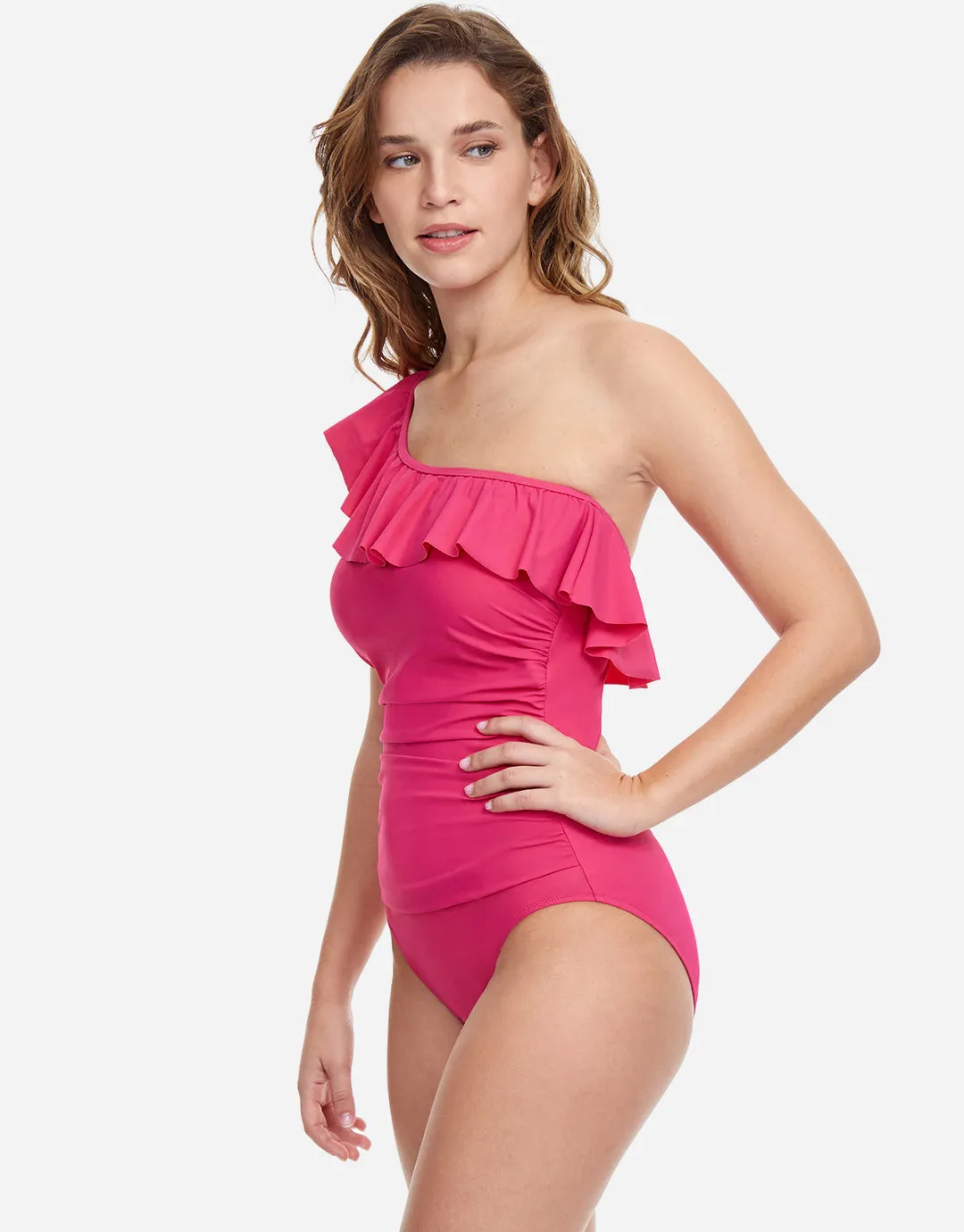 Profile Tutti Frutti Ruffle One Shoulder Swimsuit - Rose